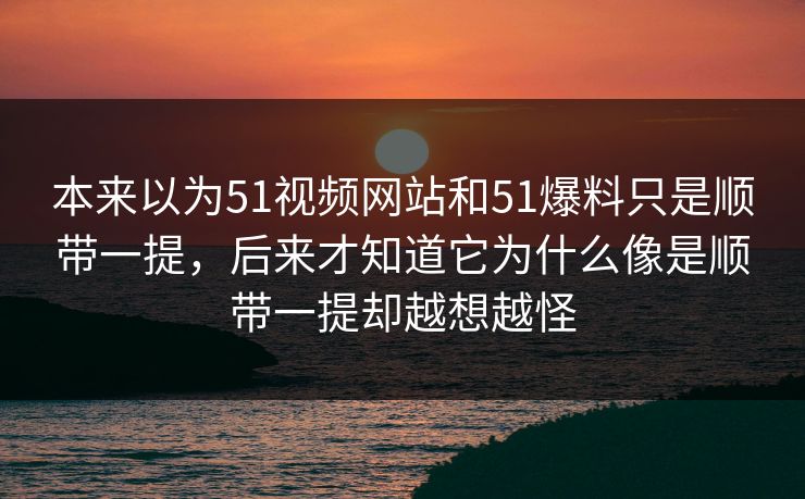 本来以为51视频网站和51爆料只是顺带一提，后来才知道它为什么像是顺带一提却越想越怪