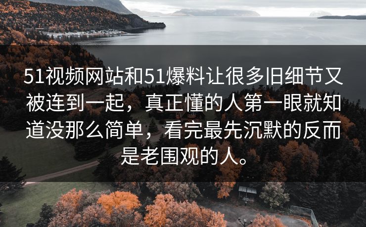 51视频网站和51爆料让很多旧细节又被连到一起，真正懂的人第一眼就知道没那么简单，看完最先沉默的反而是老围观的人。