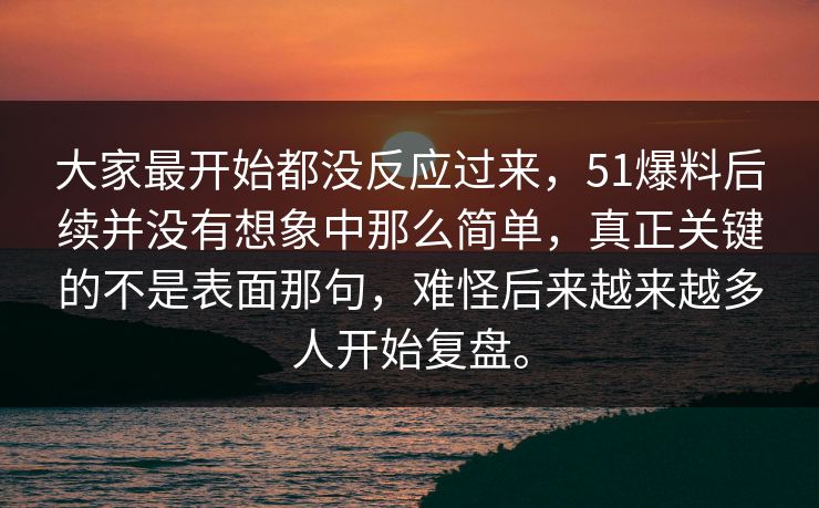 大家最开始都没反应过来，51爆料后续并没有想象中那么简单，真正关键的不是表面那句，难怪后来越来越多人开始复盘。