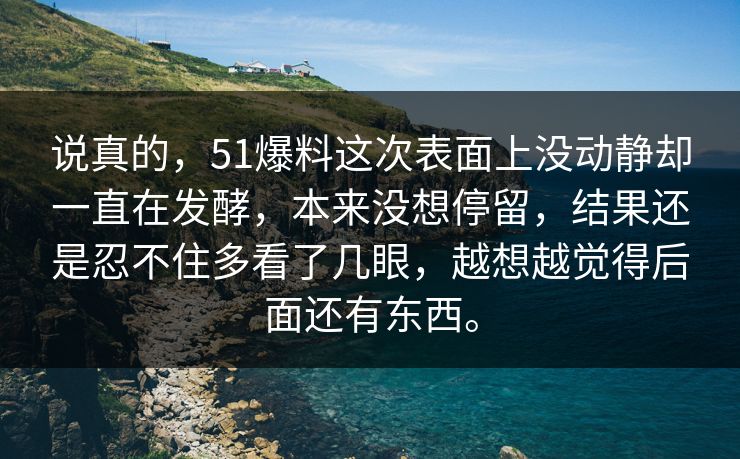 说真的，51爆料这次表面上没动静却一直在发酵，本来没想停留，结果还是忍不住多看了几眼，越想越觉得后面还有东西。