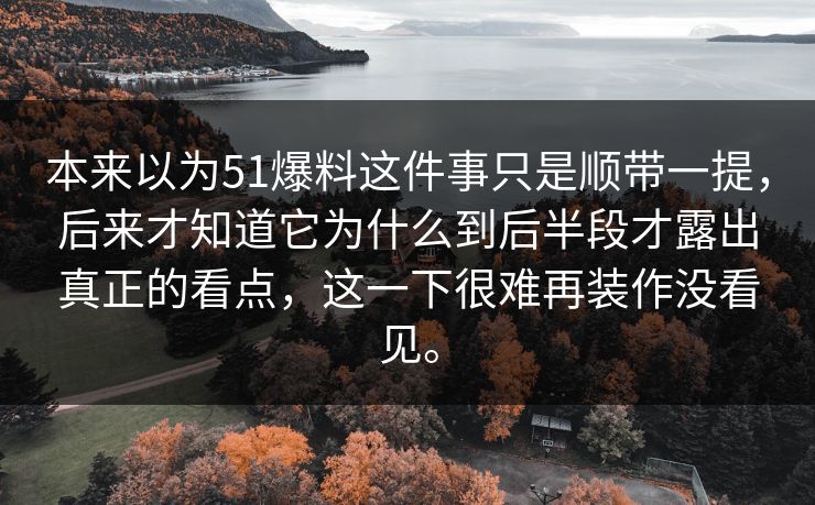 本来以为51爆料这件事只是顺带一提，后来才知道它为什么到后半段才露出真正的看点，这一下很难再装作没看见。
