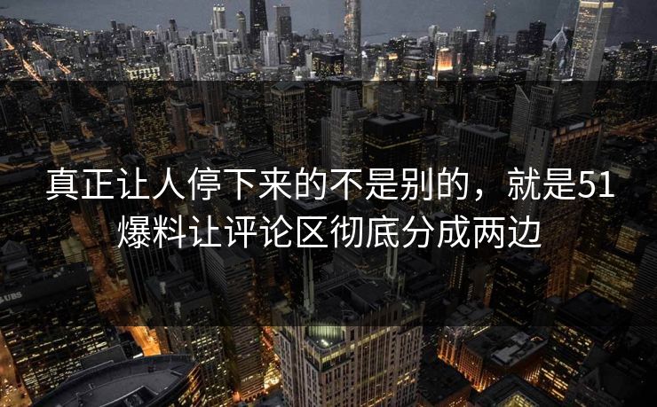 真正让人停下来的不是别的，就是51爆料让评论区彻底分成两边